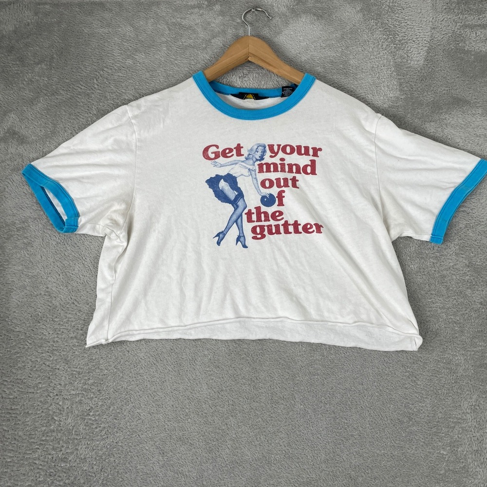 Vintage Abercrombie & Fitch Pinup Girl Shirt Womens Large Bowling Ringer Y2K